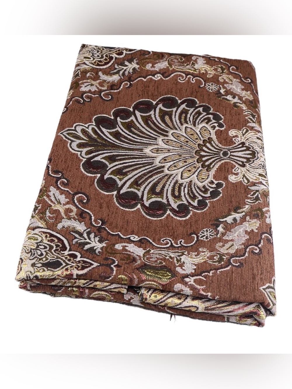 TinaKim European Chenille Damask Upholstery Fabric Peacock Chocolate 6 Yards